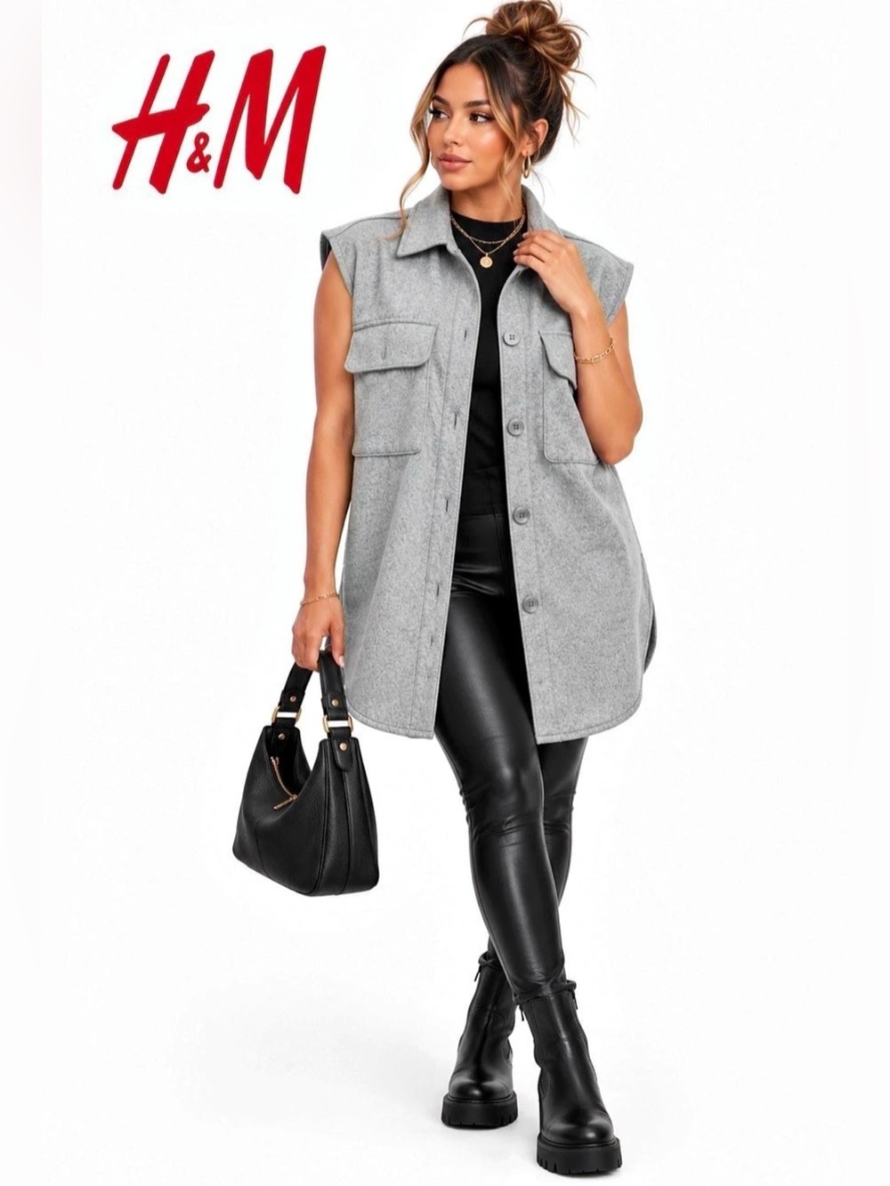 H&M Long Vest in Gray Like New